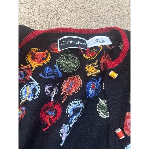 Christine Foley Cardigan Sweater Sz 2 Sewing Buttons Scissors - Picture 8 of 10
